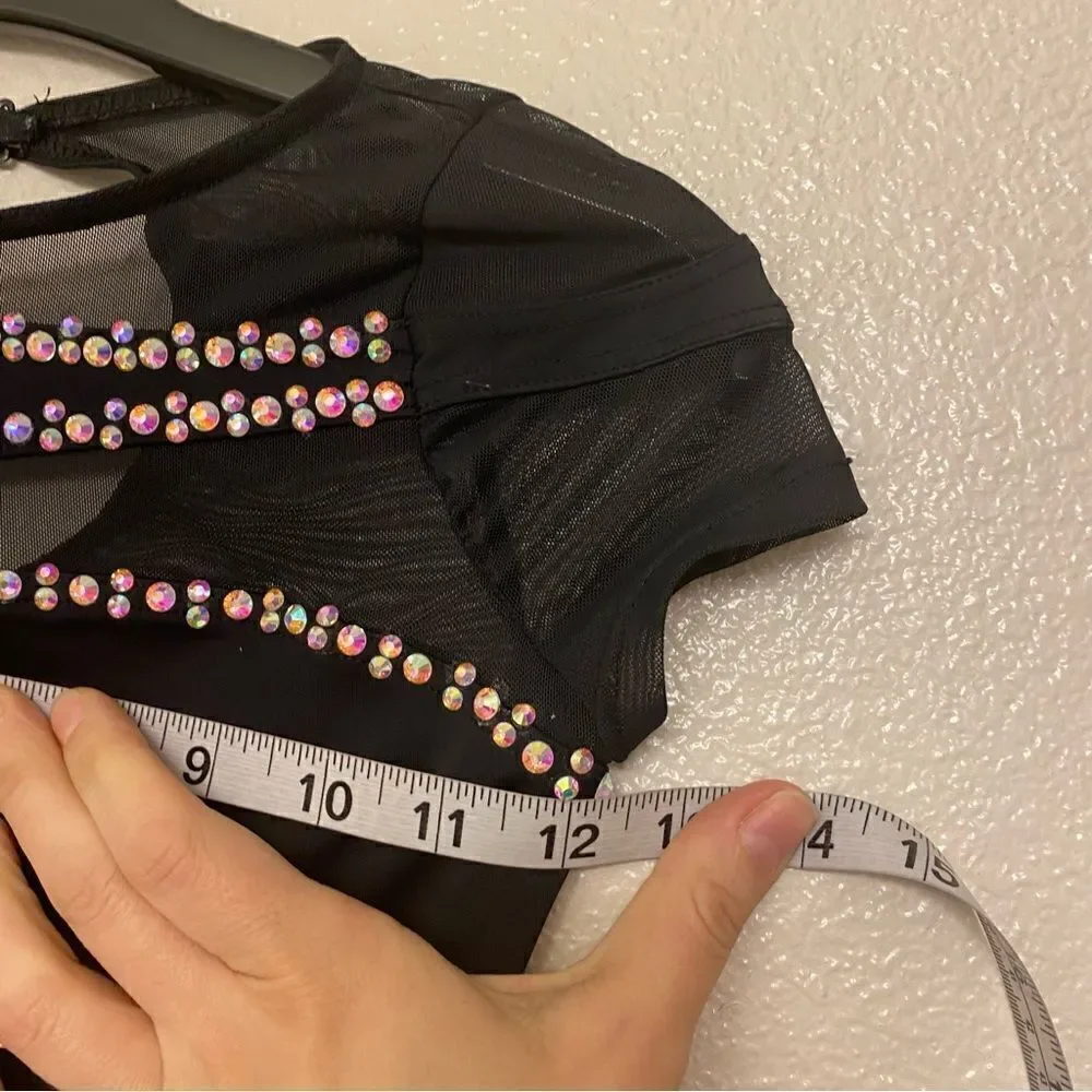 WEISSMAN Dance solo custom black rhinestone illusion Leotard MT11421 MC